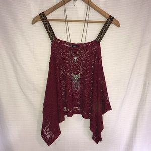 ⭐️5/$25 Burgundy lace southwestern  strap tank